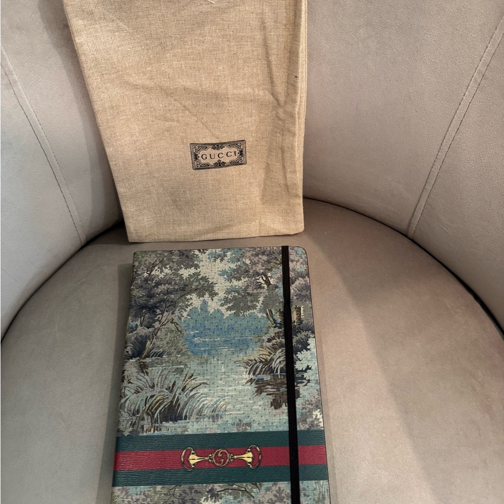 Gucci Forest Print Notebook with Red and Green Stripe